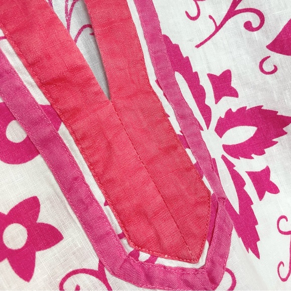 Boden Cleo Kaftan Tunic Cover-Up Mini-Dress Top White Pink Floral Size‎ 6R Women - Picture 9 of 12